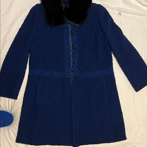 Armani Collezioni Blue bouclé with black genuine  rabbit Collar.